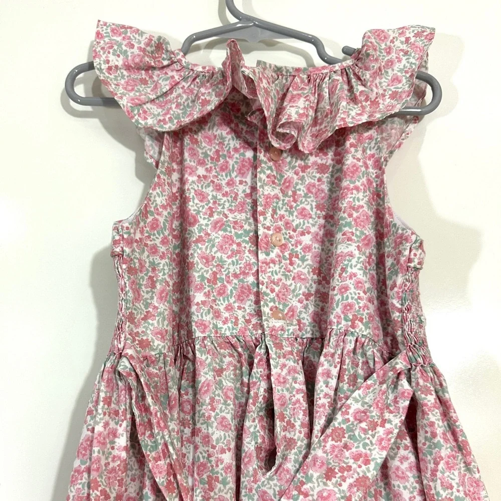 Edgehill Collection Girl’s Pink Floral Smocked Flutter Sleeve Dress